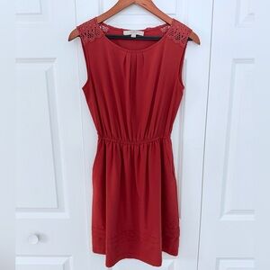LOFT Women’s Fit & Flare Sleeveless Pullover Mini Dress with Lace Shoulder XS